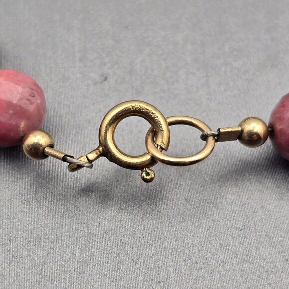 VTG Faceted Rhodonite 8mm Beaded Necklace 16" GF 14K Spring Clasp & Spacers - Picture 4 of 9